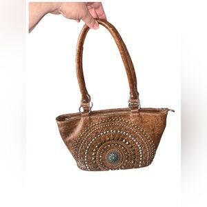 Montana West Brown Faux Leather beaded Western Style Purse
